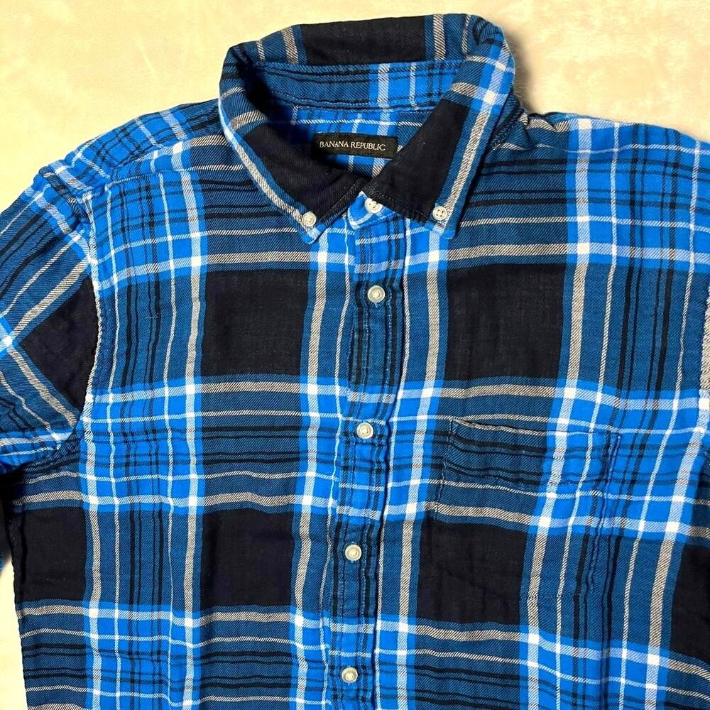 Banana Republic 2 Layer Flannel Untucked Slim Fit Men's L Blue & White Nautical - Picture 2 of 9